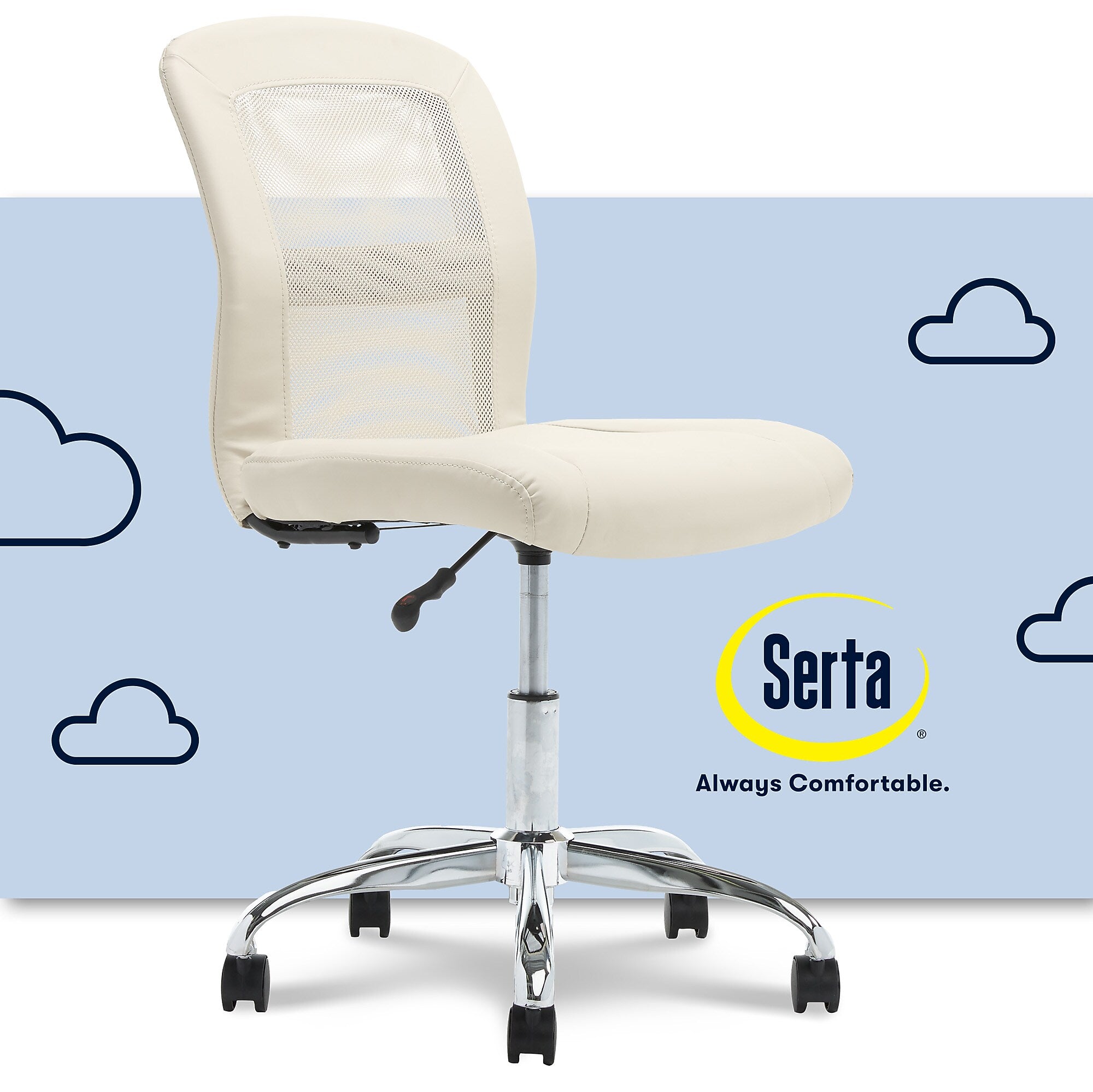 Serta Essentials Armless Ergonomic Bonded Leather/Mesh Swivel Task Chair, Cream (48740B)