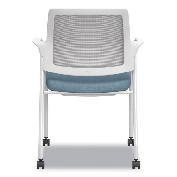 Ignition Series Mesh Back Mobile Stacking Chair, Fabric Seat, 25 x 21.75 x 33.5, Carolina/Fog/White