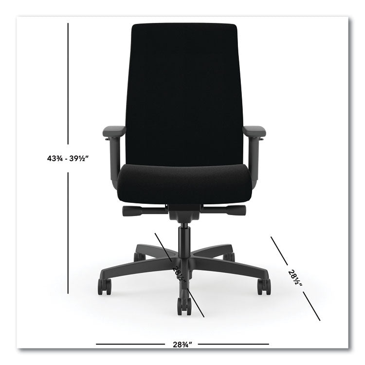 Ignition 2.0 Fabric Upholstered Mid-Back Task Chair with Adjustable T-Arms, 17" to 21.5" Seat Height, Black Seat/Back