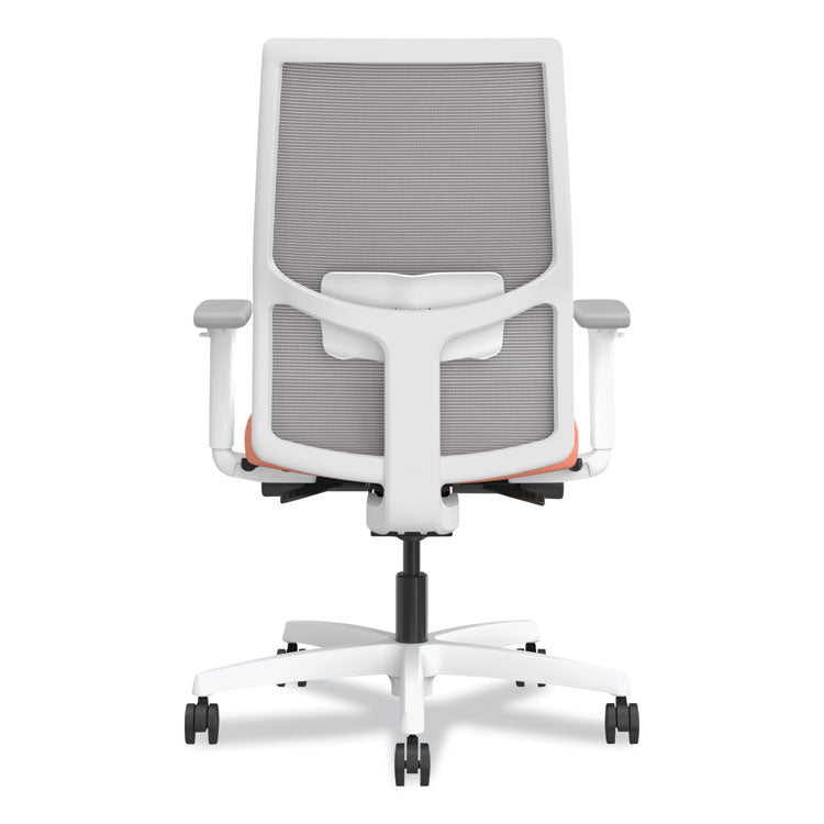 Ignition 2.0 4-Way Stretch Mid-Back Mesh Task Chair, White Lumbar Support, Passion Fruit Seat, Fog Back, White Base