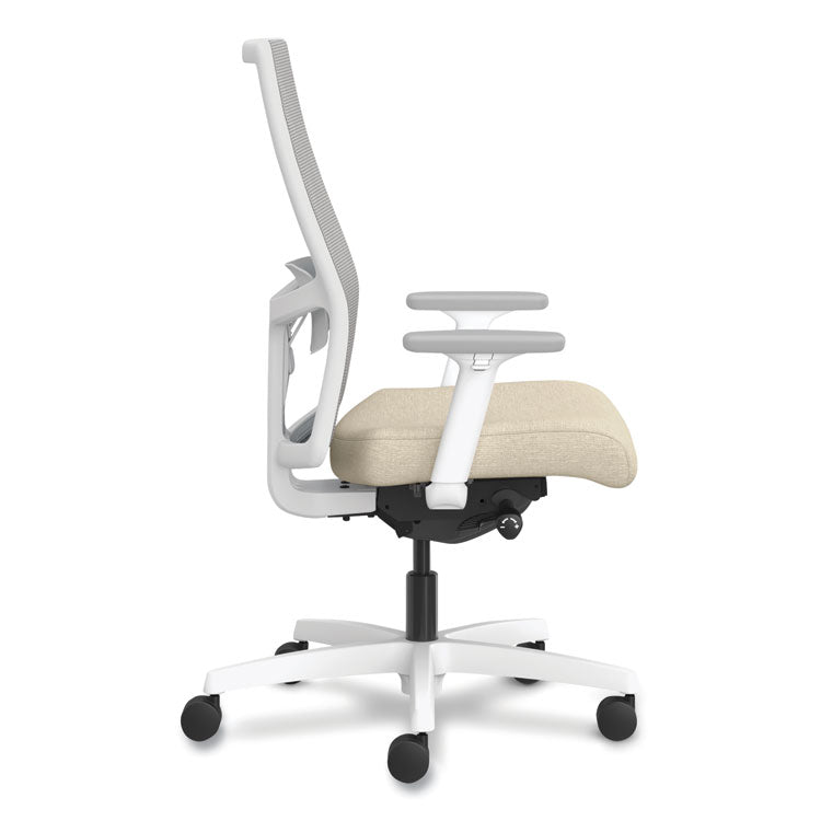 Ignition 2.0 4-Way Stretch Mid-Back Task Chair, White Adjustable Lumbar Support, Biscotti Seat, Fog Back, White Base
