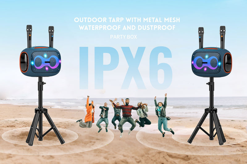 Worryfree Gadgets Party Box Wireless Bluetooth Speaker with 2 Mics & Tripod, Water Resistant, Dark Blue (WPB2-DBLU)