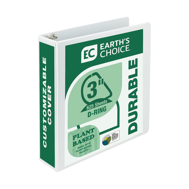 Samsill Earth's Choice Plant-Based Durable 3" View Binders, D-Ring, Made in USA, White (16987)
