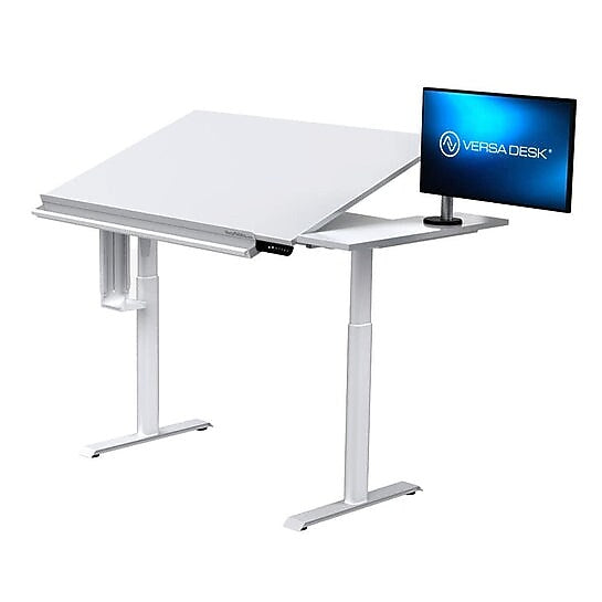 VersaDesk PowerLift 48"W Electric Adjustable Drafting Table, White (PEDT48-WW-APP)