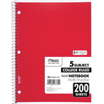 Mead 5-Subject Notebook, 8.5" x 11", College Ruled, 200 Sheets, Assorted Colors (06780)
