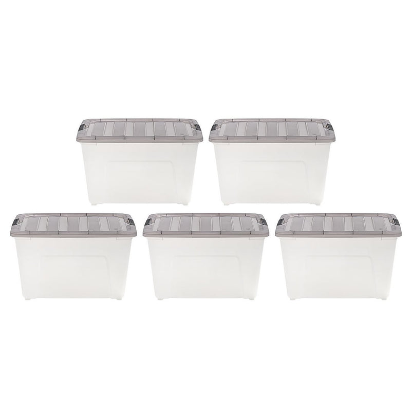 Iris 53 Quart Storage Bin with Latching Lid, Plastic, Clear, 5/Pack (500149)