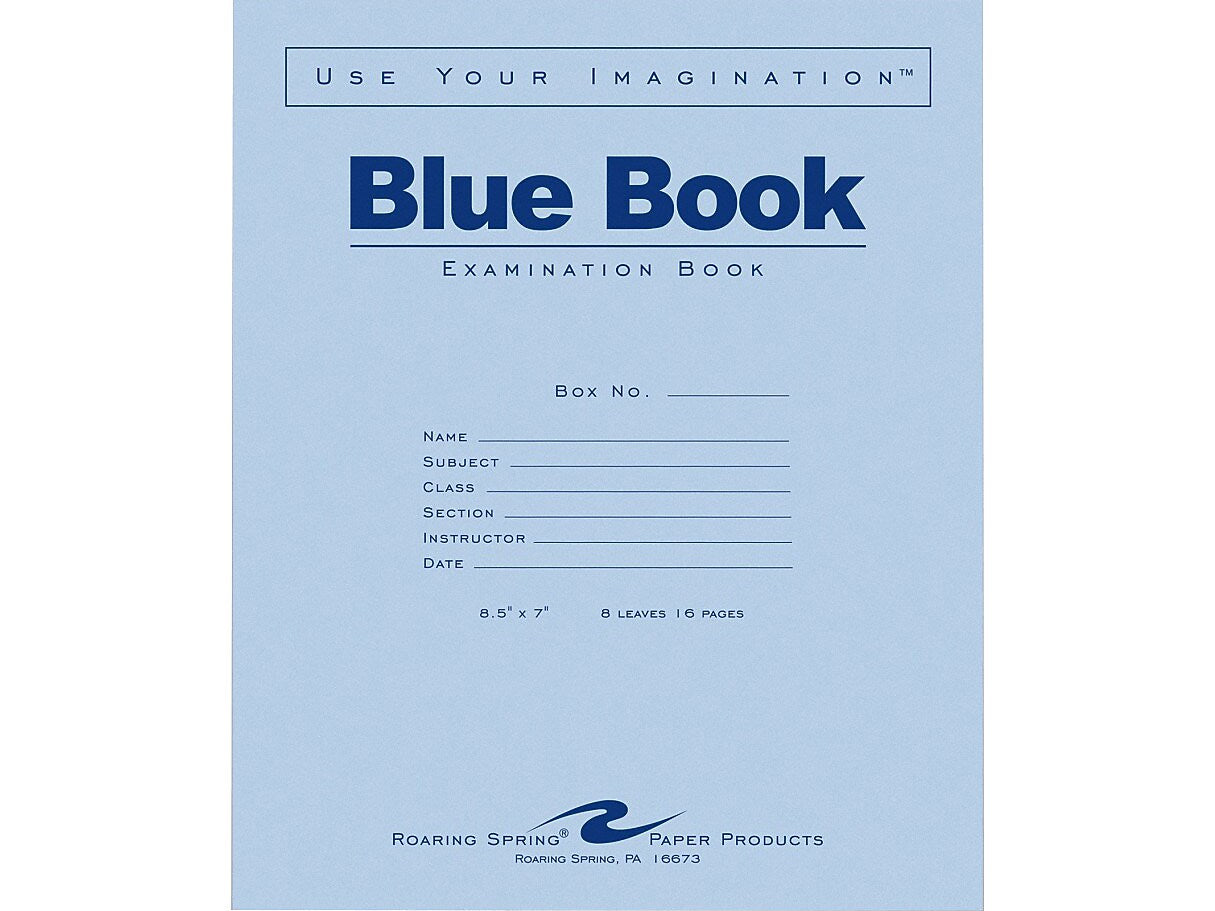 Roaring Spring Paper Products Exam Notebook, 7"x 8.5", Wide-Ruled, 8 Sheets, Blue, 600/Carton (77512CS)