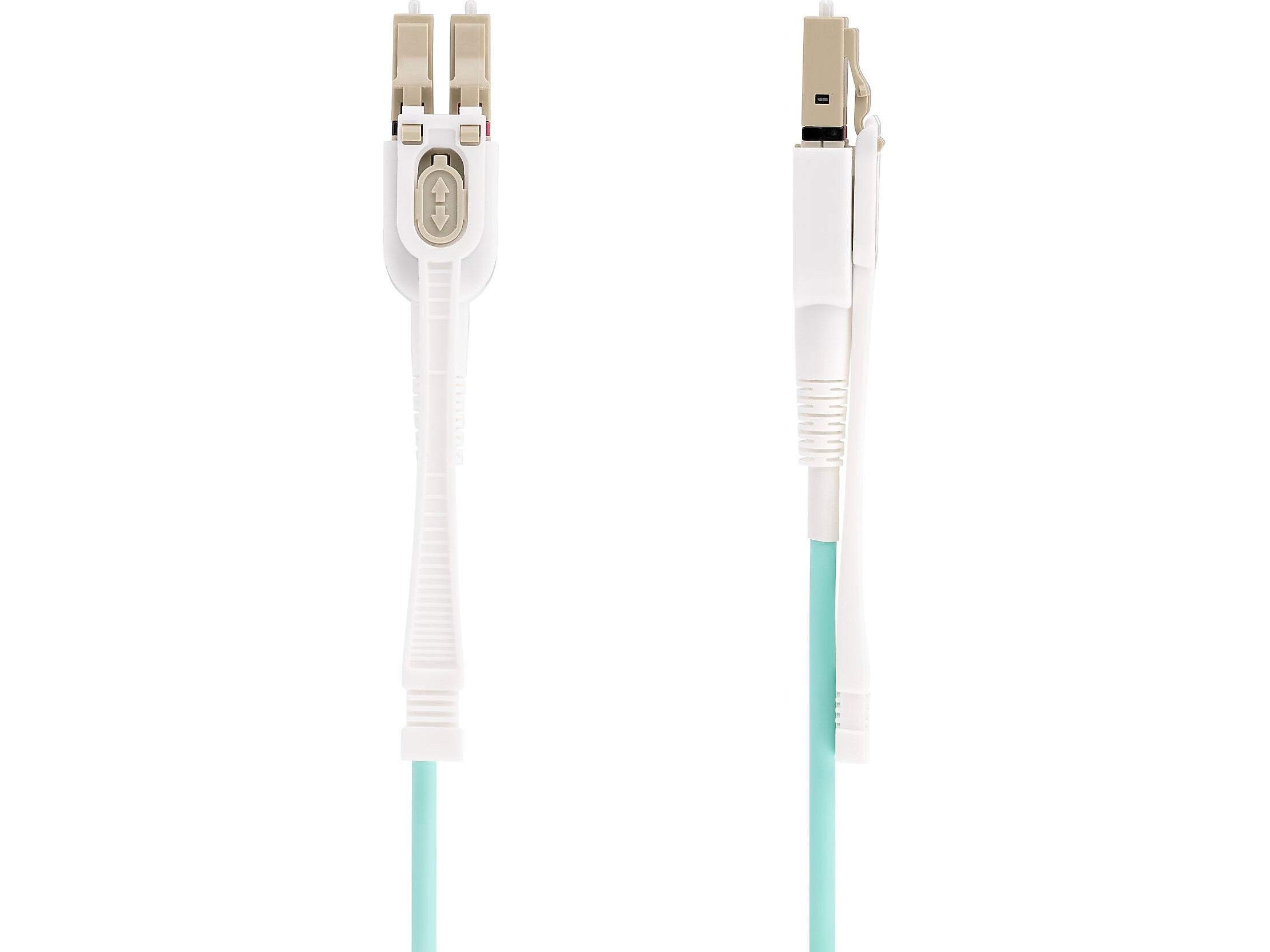 StarTech 8m (26.2ft) LC to LC (UPC) Duplex OM4 Multimode Fiber Optic Cable with Push-Pull Tabs, 50/125, Aqua (450FBLCLC8PP)
