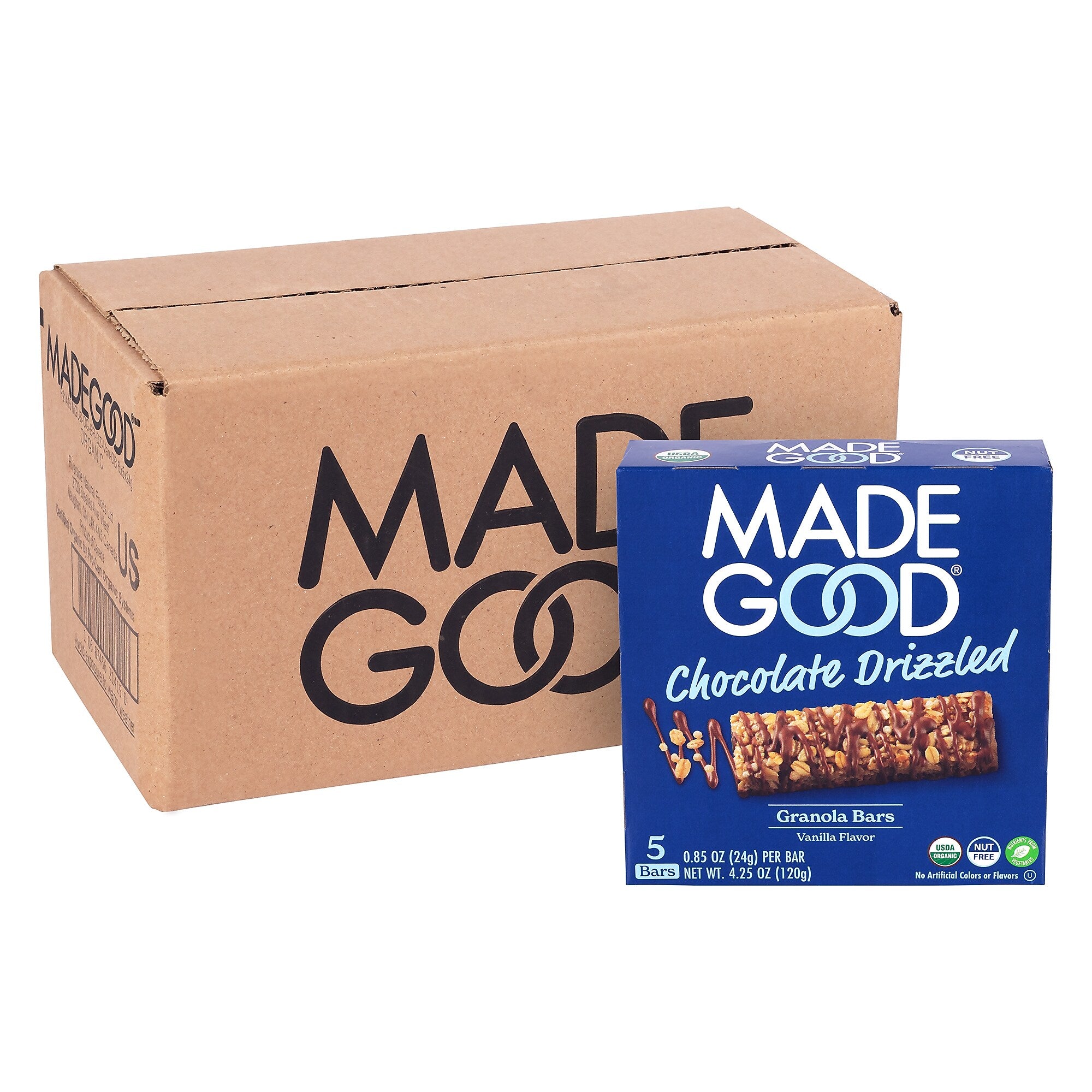 Madegood Gluten Free Chocolate Drizzled Vanilla Granola Bars, 0.85 oz., 5/Box, 6 Boxes/Pack (307-00427)