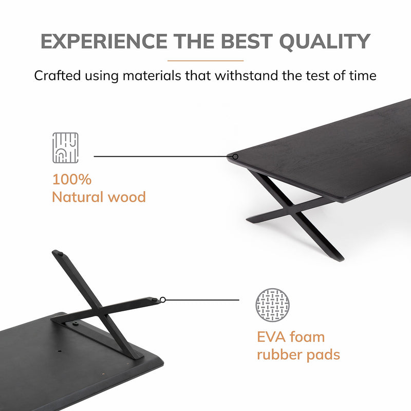 Anji Mountain Acacia Wood & Metal Monitor Stand, Up to 32" Monitor, Black (MS-BLK-04BLK)
