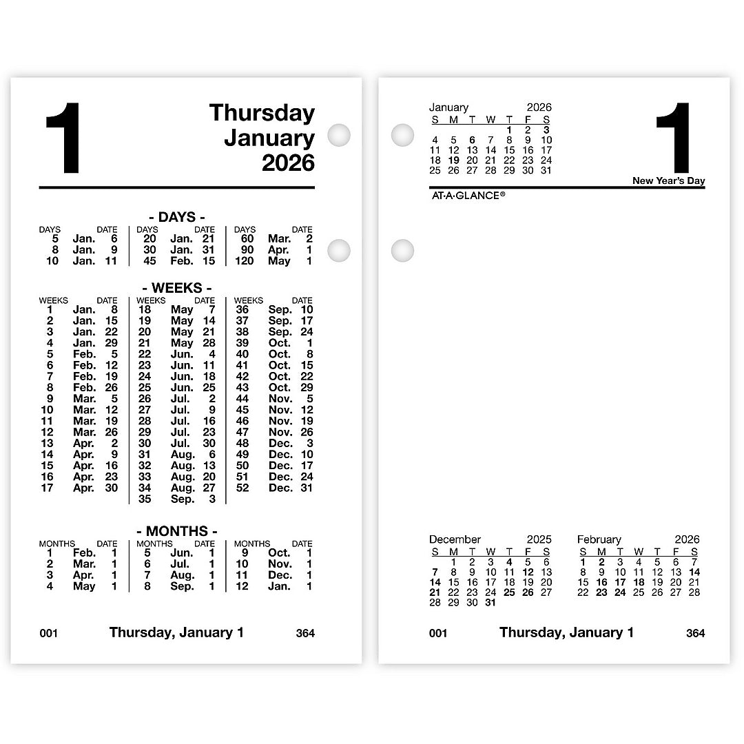 2026 AT-A-GLANCE Financial 6" x 3.5" Personal Organizer Refill Pages, White/Black (S170-50-26)