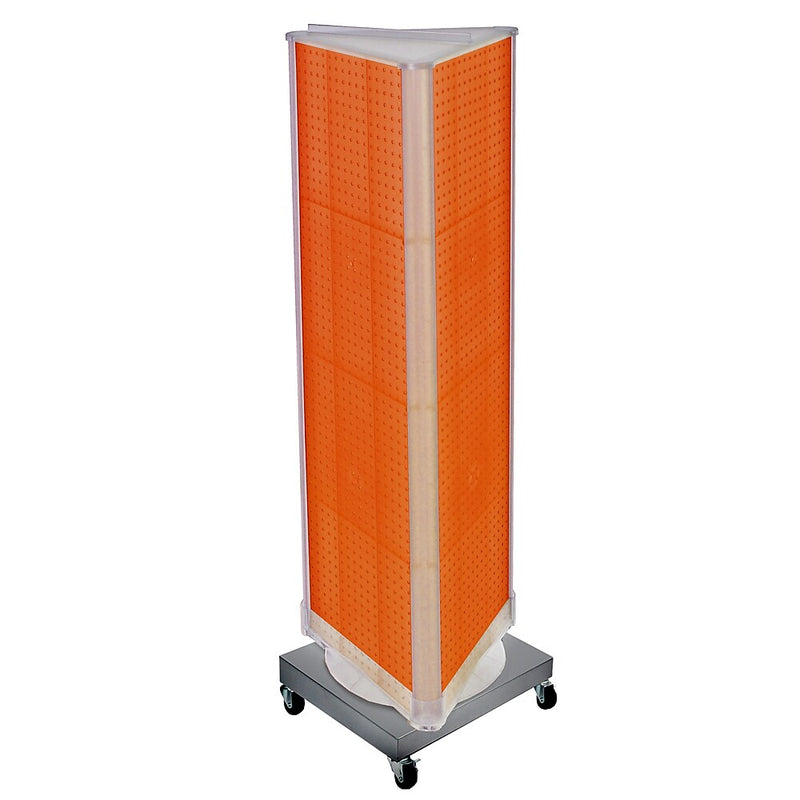 Azar Displays 60” x 16” Three-Sided Revolving Pegboard Tower Floor Display on Wheeled Metal Base, Orange (700452-ORG)