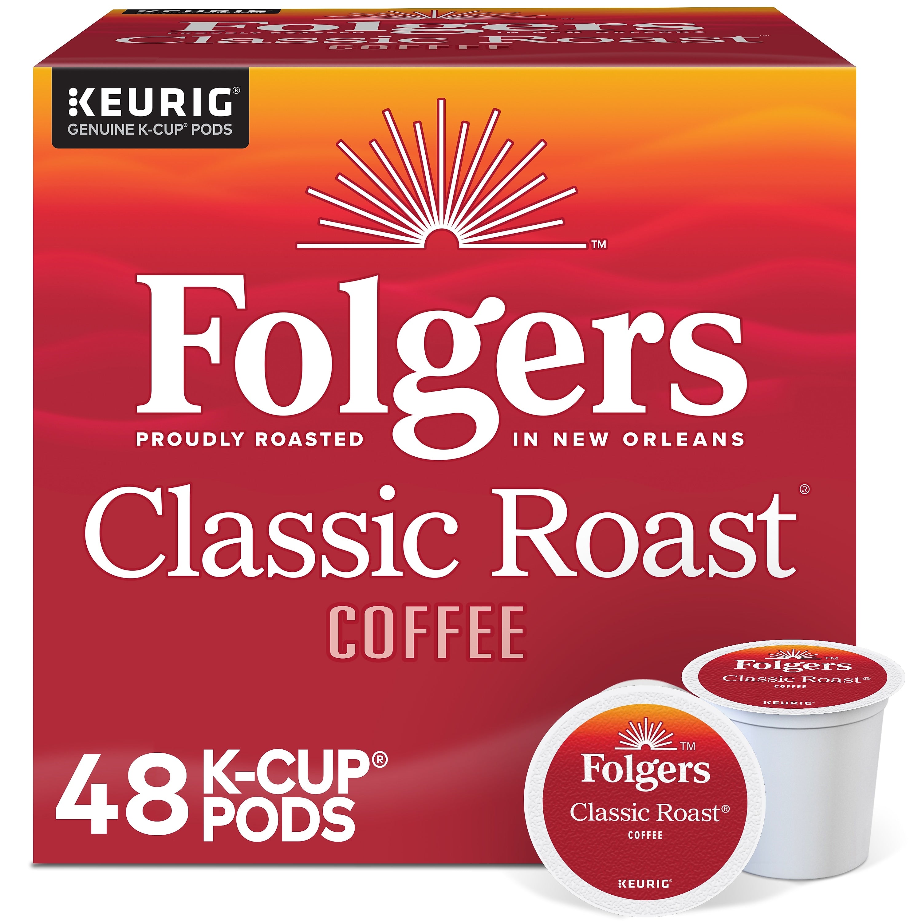 Folgers Classic Roast Coffee Keurig® K-Cup® Pods, Medium Roast, 48/Box (5000363378)