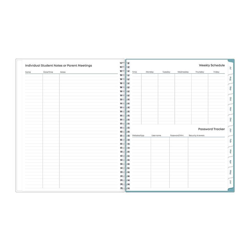 2025-2026 Blue Sky Teacher Dots 8.5" x 11" Academic Year Weekly & Monthly Planner, Plastic Cover, Multicolored (100330-A26)
