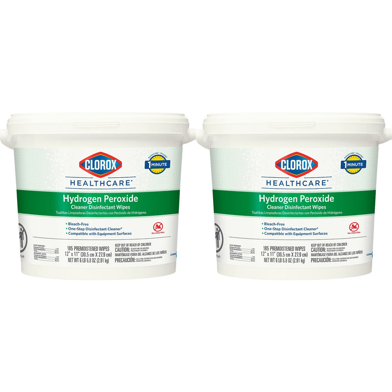 Clorox Healthcare Hydrogen Peroxide Cleaner Disinfectant Wipes, 185 Wipes/Bucket, 2/Carton (30826)