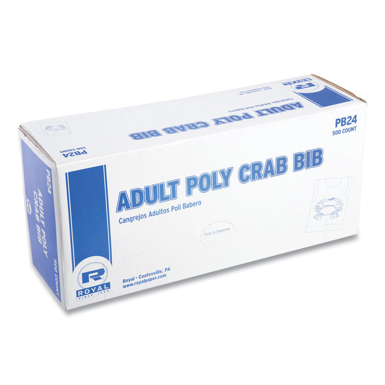 Heavyweight Poly Aprons, Crab Design, One Size Fits All, White/Red, 500/Box, 5 Boxes/Carton
