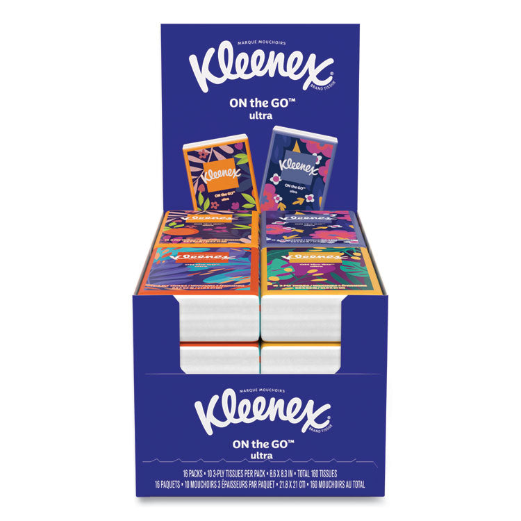 On The Go Packs Facial Tissues, 3-Ply, White, 10/Pouch, 16 Pouches/Pack, 6 Packs/Carton
