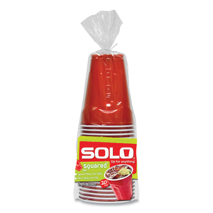 Squared Plastic Party Cups, 18 oz, Red, 240/Carton