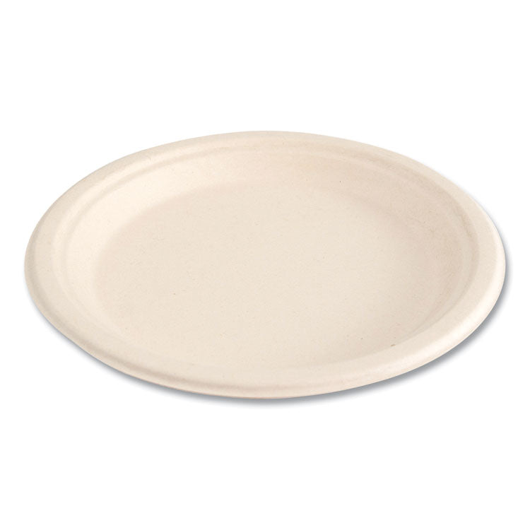 Bagasse PFAS-Free Dinnerware, Plate, Sugarcane, 9" dia, Tan, 500/Carton