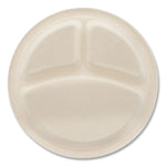 Bagasse PFAS-Free Dinnerware, 3-Compartment Plate, Sugarcane, 10" dia, Tan, 500/Carton