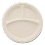 Bagasse PFAS-Free Dinnerware, 3-Compartment Plate, Sugarcane, 10" dia, Tan, 500/Carton