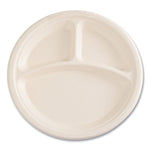 Bagasse PFAS-Free Dinnerware, 3-Compartment Plate, Sugarcane, 10" dia, Tan, 500/Carton