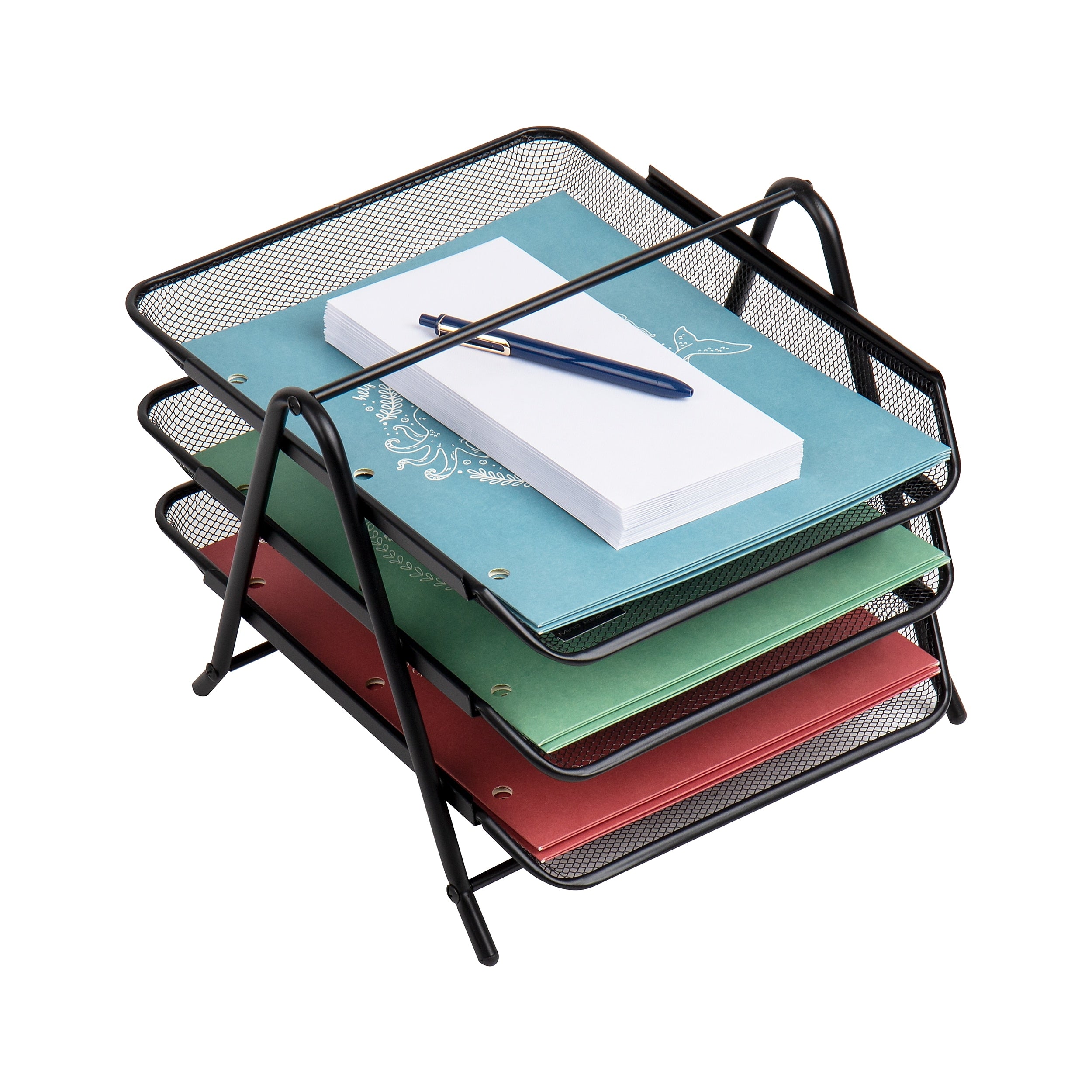 Mind Reader 3-Tier Stackable Paper Desk Tray Organizer, Metal Mesh, Black (3TPAPER-BLK)