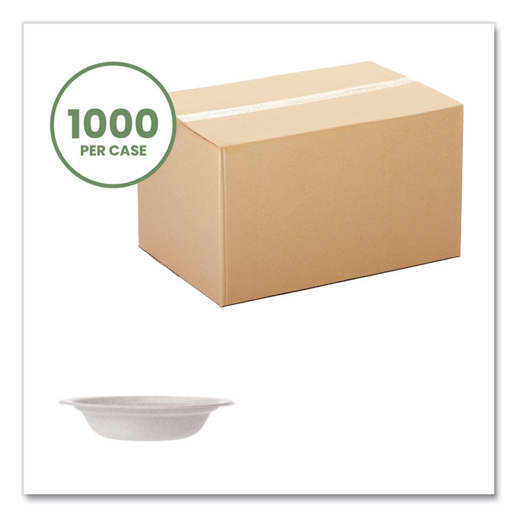 Molded Fiber Tableware, Compostable, Bowl, Sugarcane, 12 oz, White, 1,000/Carton