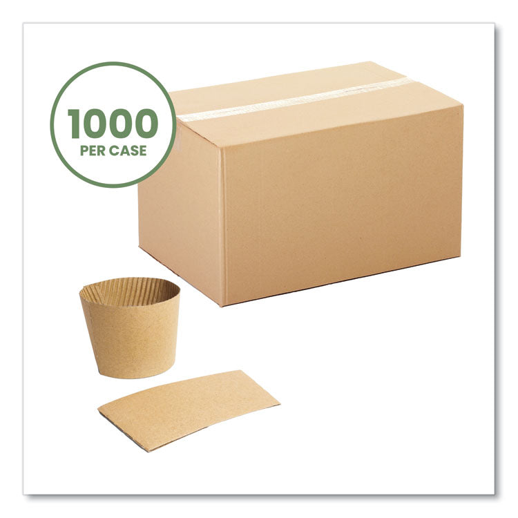 Kraft Hot Cup Sleeves, Compostable, Fits Vegware 89-Series Hot Cups, Kraft, 1,000/Carton