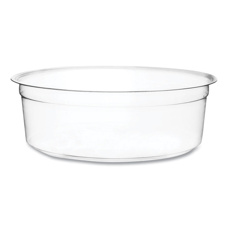 Round Deli Pots, Compostable, 8 oz, 4.6" Diameter x 1.5" h, Clear, Plastic, 500/Carton