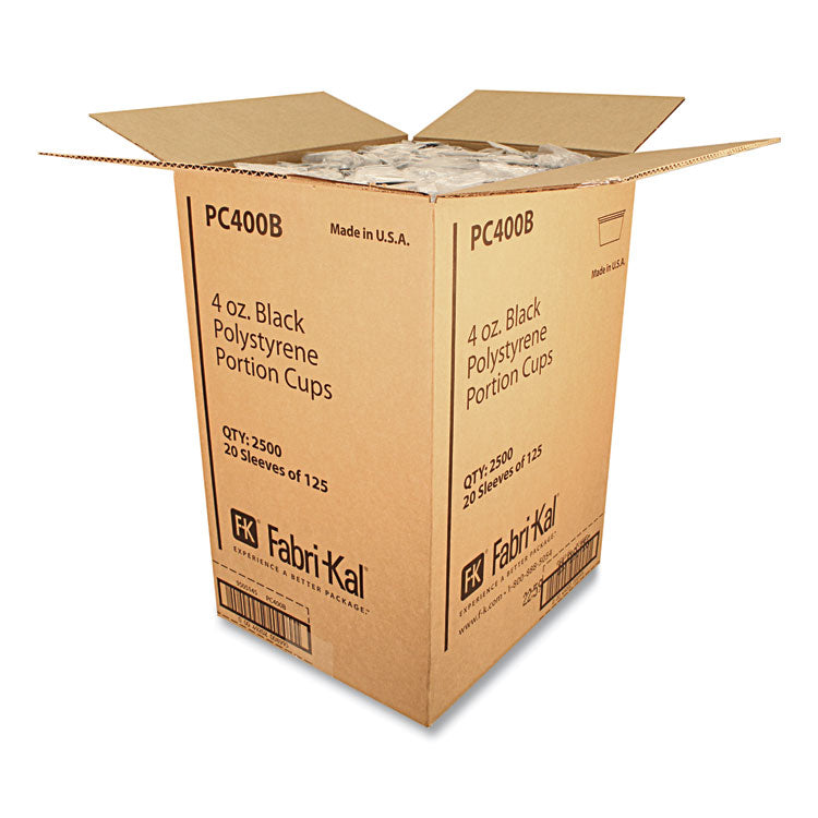 Portion Cups, 4 oz, Plastic, Black, 125/Sleeve, 20 Sleeves/Carton