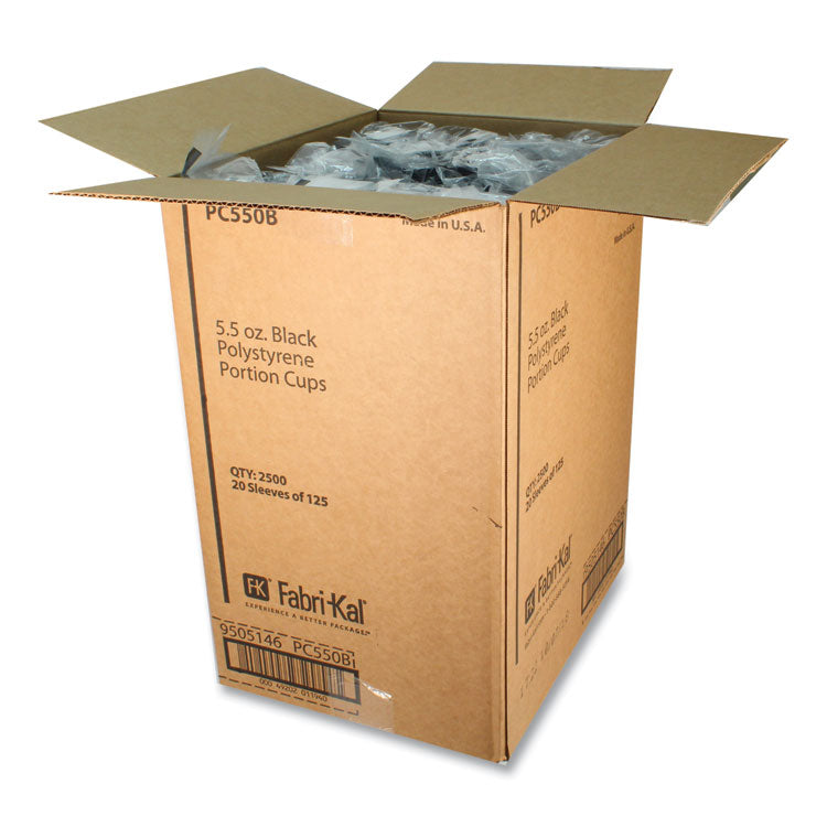 Portion Cups, 5.5 oz, Plastic, Black, 125/Sleeve, 20 Sleeves/Carton