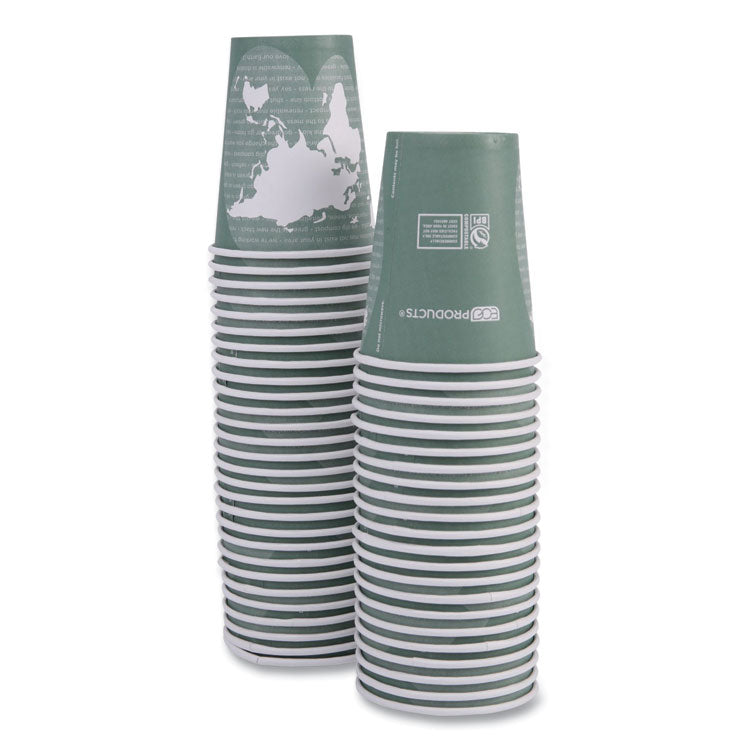 World Art Renewable and Compostable Hot Cups, 12 oz, Paper, Gray, 50/Pack