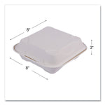 Vanguard Renewable and Compostable Sugarcane Clamshells, 8 x 8 x 3, White, 200/Carton