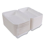 Vanguard Renewable and Compostable Sugarcane Clamshells, 9 x 6 x 3, White, 250/Carton