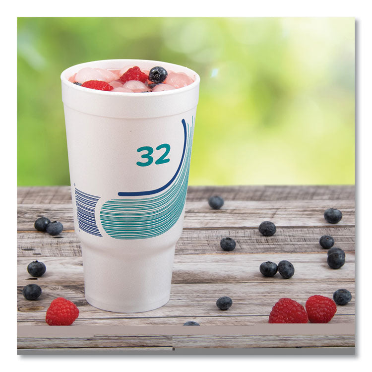 Breeze Hot/Cold Insulated Foam Drinking Cups, Pedestal Cup, 32 oz, Teal/White/Blue, 400/Carton