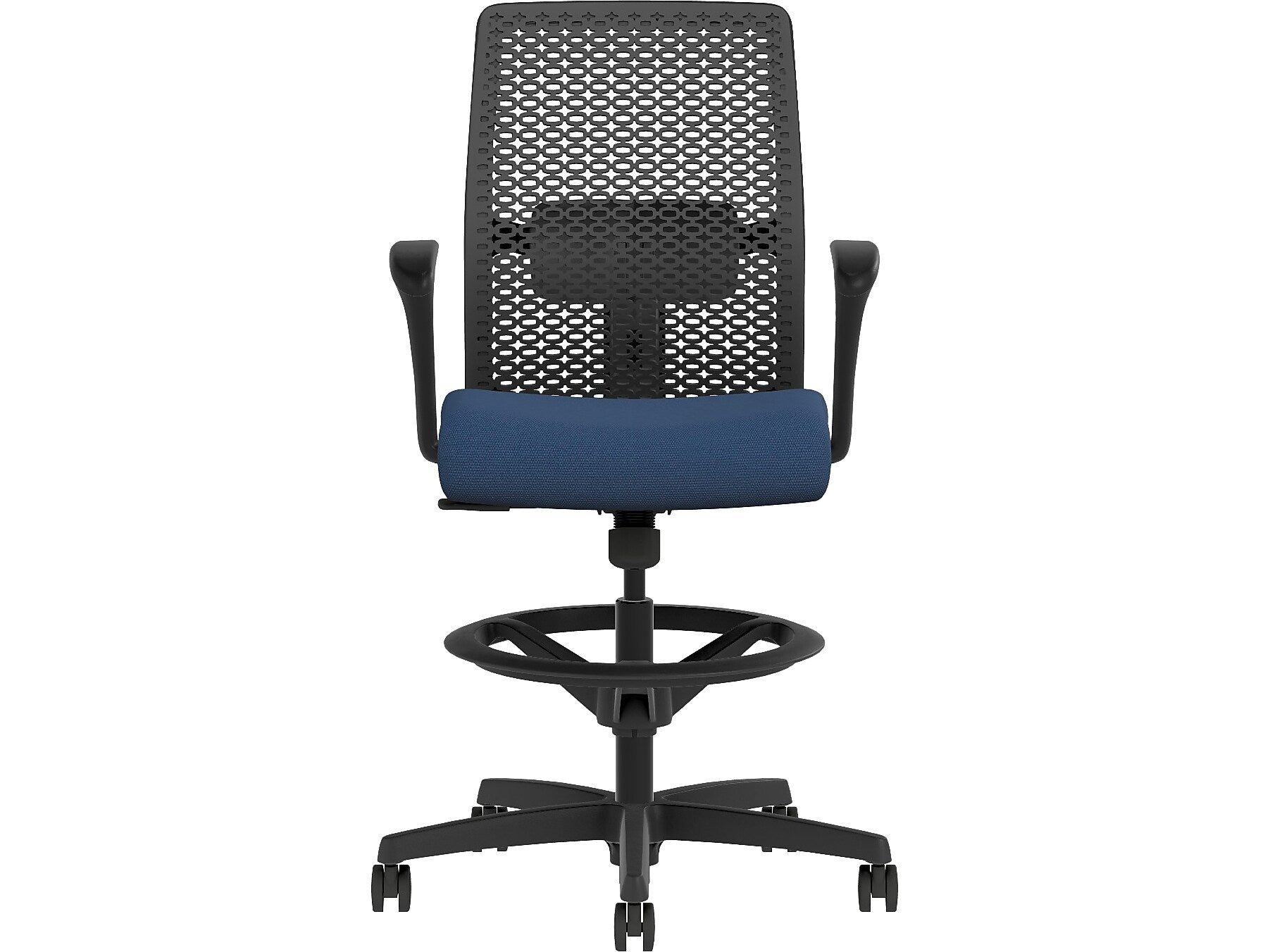 HON Ignition 2.0 ReActiv Back Vinyl Task Stool with Footrest and Lumbar Support, Black/Blue (HITSRA.S0.A.H.0S.SX04.BL.SB.T)