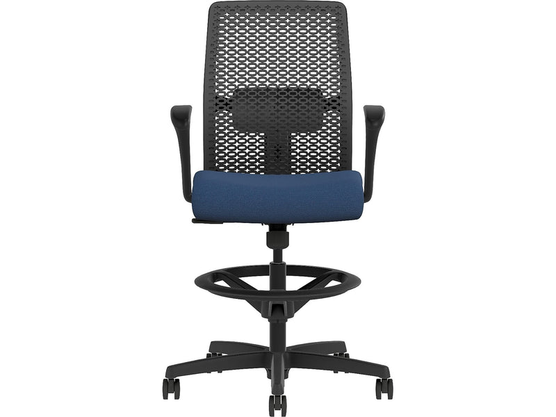 HON Ignition 2.0 ReActiv Back Vinyl Task Stool with Footrest and Lumbar Support, Black/Blue (HITSRA.S0.A.H.0S.SX04.BL.SB.T)