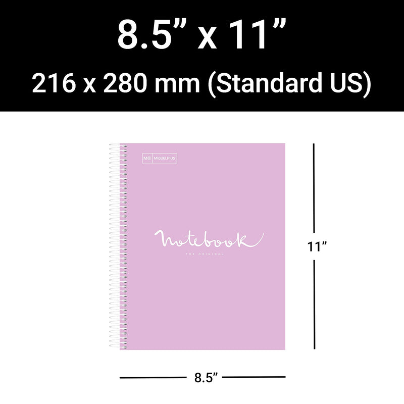 Miquelrius 1-Subject Notebook, 8.5" x 11", College-Ruled, 80 Sheets, Lavender, 5/Carton (48281CS)