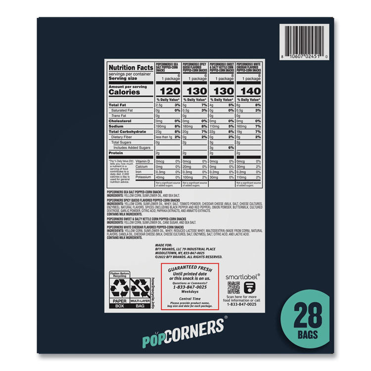 Popped Corn Chips Snacks Variety Pack, Assorted Flavors, 1 oz Bag, 28/Pack