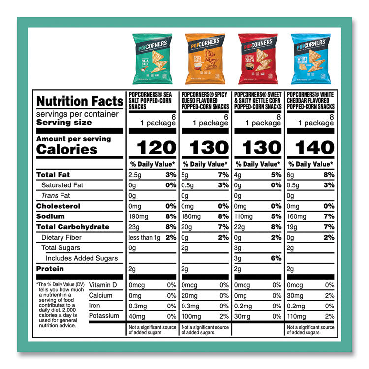 Popped Corn Chips Snacks Variety Pack, Assorted Flavors, 1 oz Bag, 28/Pack