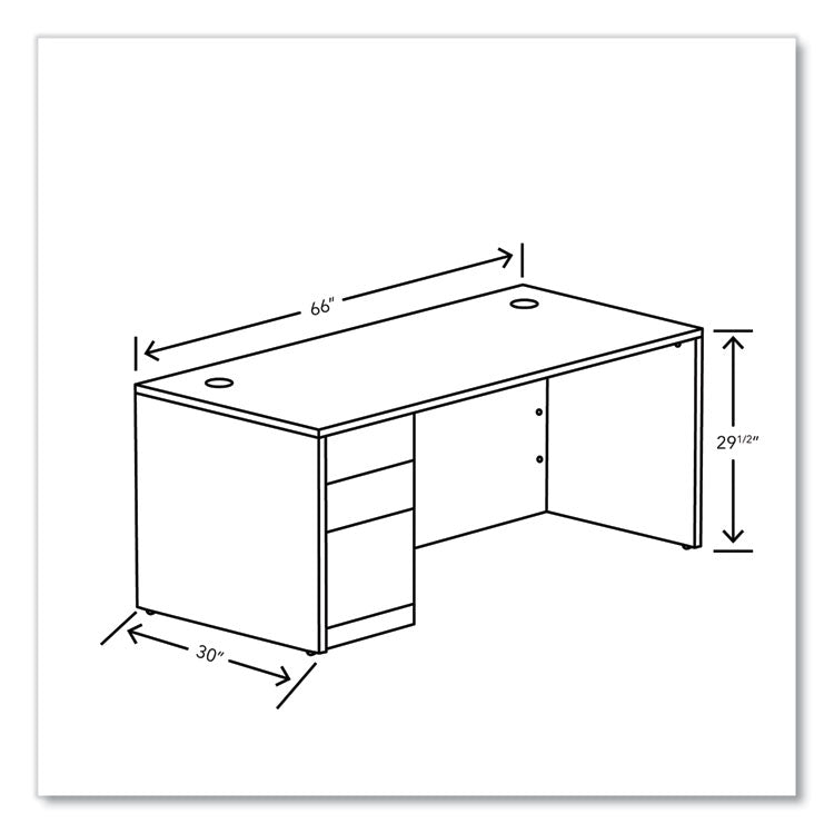 10500 Series Single Pedestal Desk, Left Pedestal: Box/Box/File, 66" x 30" x 29.5", Kingswood Walnut