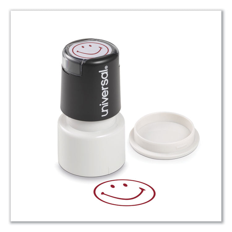 Round Message Stamp, Smiley Face, Pre-Inked/re-Inkable, Red