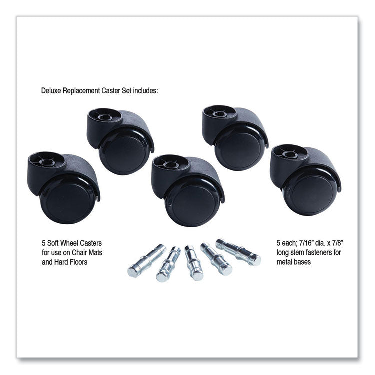 Deluxe Futura Flush-Mount Soft-Wheel Casters, 0.44" x 0.88" Type B Stems, 2.19" Polyurethane Wheels, Matte Black, 5/Set