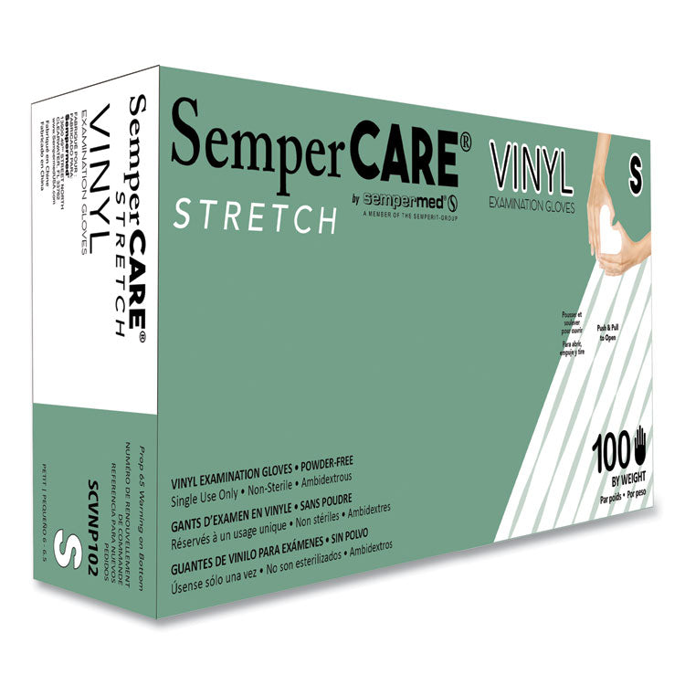Stretch Vinyl Examination Gloves, Powder-Free, Small, 5 mil Thick, 9.45" Long, Cream, 100/Box, 10 Boxes/Carton