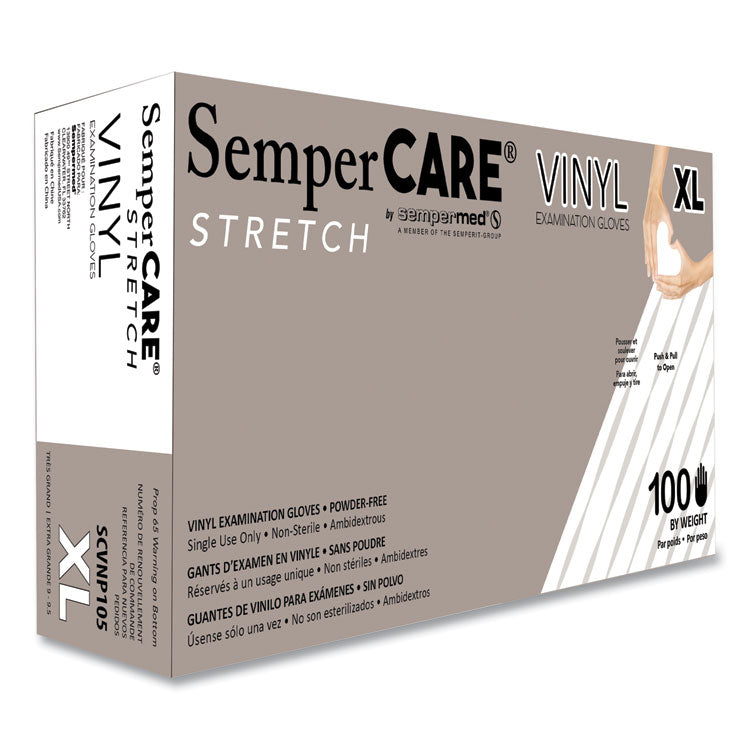 Stretch Vinyl Examination Gloves, Powder-Free, X-Large, 5 mil Thick, 9.45" Long, Cream, 100/Box
