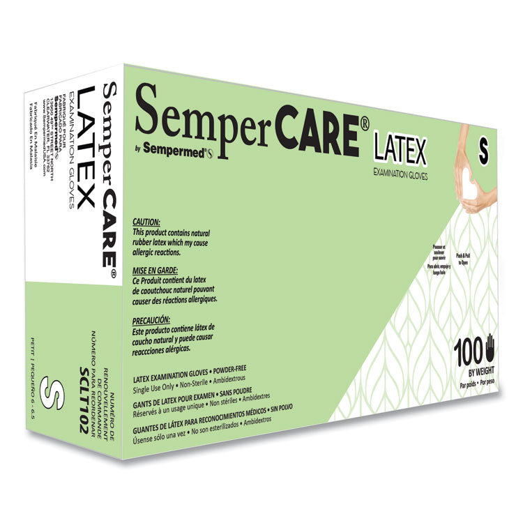 Latex Examination Gloves, Powder-Free, Small, 5 mil Thick, 9.45" Long, Cream, 100/Box, 10 Boxes/Carton