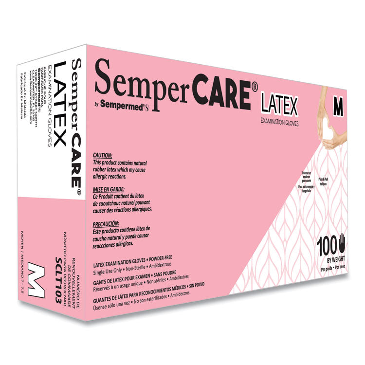 Latex Examination Gloves, Powder-Free, Medium, 5 mil Thick, 9.45" Long, Cream, 100/Box