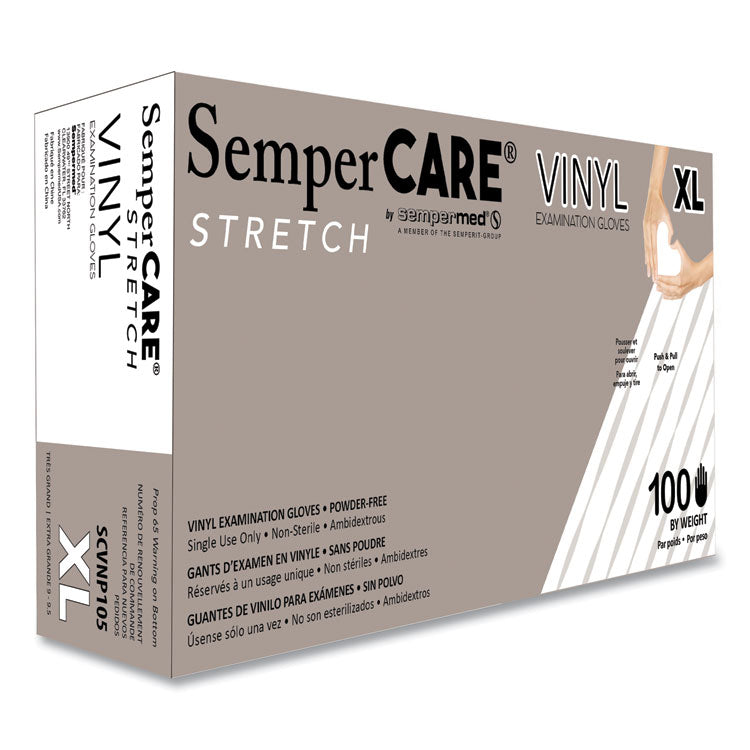 Stretch Vinyl Examination Gloves, Powder-Free, X-Large, 5 mil Thick, 9.45" Long, Cream, 100/Box, 10 Boxes/Carton