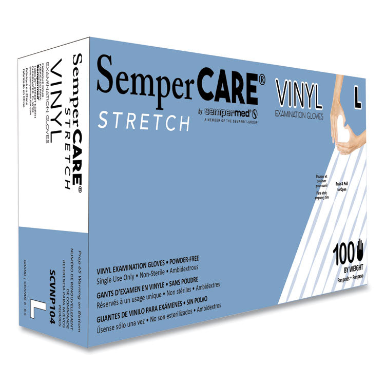 Stretch Vinyl Examination Gloves, Powder-Free, Large, 5 mil Thick, 9.45" Long, Cream, 100/Box
